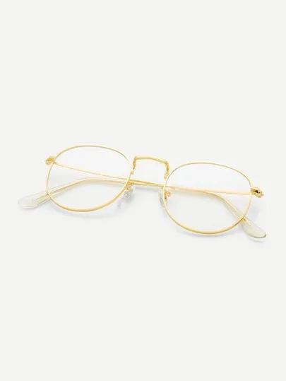 New%20Korean%20Style%20Design%20Half%20Round%20Transparent%20Stylish%20Glasses%20with%20Golden%20Frame%20For%20Men/Women%20-%20Image%202