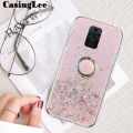 Casinglee for Redmi Note 9 case Shiny Ring Glitter Soft Transparent Holder Stand Back cover with String for Redmi Note9 Phone cases cover Stars Moon Girls. 