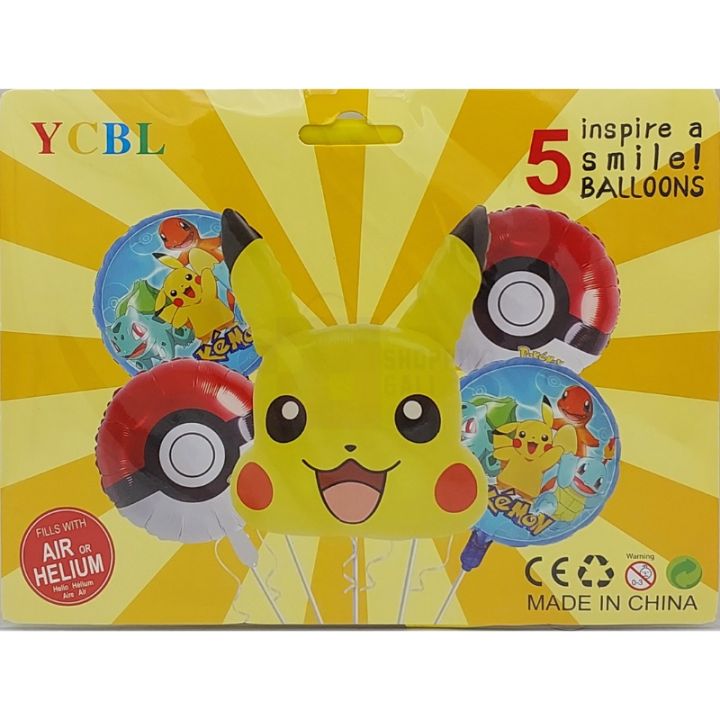 POKEMON THEME FOIL BALLOON SET - PACK OF 5 FOIL BALLOONS - POKEMON GO THEME FOIL BALLOONS