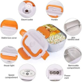 Electric Lunch Box - Electronic Heating Portable Tiffin Box for Office and School - PTC Heated Stainless Steel - Warmer Food Container Spoon and 2 Compartments - Heating Meals For Travel Office and School. 