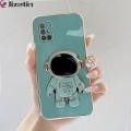 Jizetin for Samsung A71 Back Cover With Astronaut Folding Holder Luxury 6D Plating Case Soft Silicone Bracket Phone Cases. 