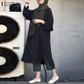 Zanzea Wanita Islam Abaya Dubai Pakaian Maxi Panjang Butang Ke Bawah Tinggi Rendah Pakaian Baju. 