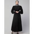 FRONT OPEN LONG CUFF GATHERED PUFFED SLEEVE CASUAL ABAYA. 