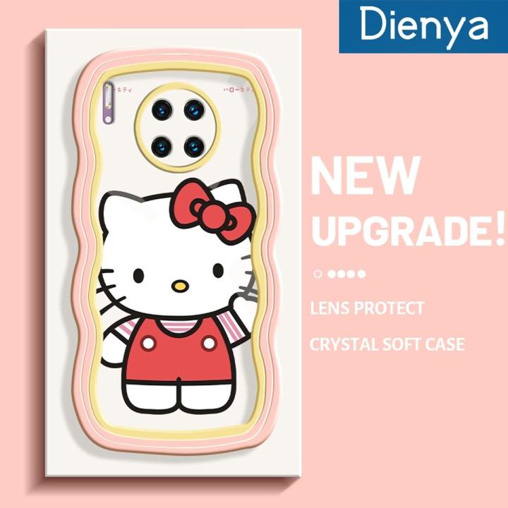 dienya For Huawei Mate 30 Pro Case Cartoon Hello Kitty Pattern Colorful Lovely Cream Wave Border Soft Clear Shockproof Phone Cases Creative Camera Transparent Casing Simple Silicone Protective Cover