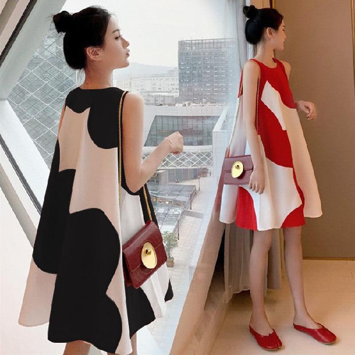 Maternity dress korean version plus size women's dress summer loose fat mm sleeveless midi length