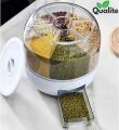 Grain storage box for kitchen, 360° Rotating Food Dispenser, Multi Grid Rice Storage Box with Easy One Click Dispensing for Kitchen Organization, Rice Dispenser for home uses. 