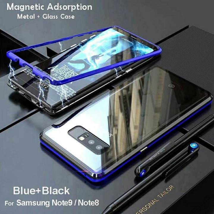 Samsung Galaxy Note8  - 360 Magnetic Adsorption Case Metal Frame Tempered Glass Back with Built-in Magnet Cover