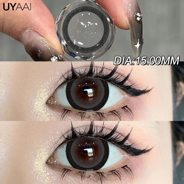 【HOT】 UYAAI 15MM Enlarge Pupils Colored Black Lenses For Eyes Brown Contact Lens Colorcon High Quality Lense 14.5Mm/14.2Mm Natural Len