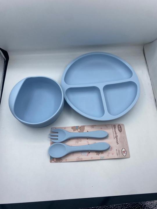 100% Silicone Baby Feeding Set 4 in 1, Silicone Divided Suction Plate, Led Weaning Set, Plates And Utensils Set, Tableware, Plate And Spoon, Halloween And Thanksgiving Gifts , 4 Pcs - BPA Free