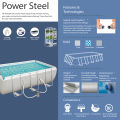 Bestway Rectangular Power Steel Above Ground 20 Ft Length, 12 Feet Width 52 Inch Deep, Pool For Family Fun, Water Games Outdoor 56474 Imported Portable Pvc Branded Summer Season Swm Dive Steel Pipe Bracket Swimming Parties Pools With Ladder & Cartridge. 