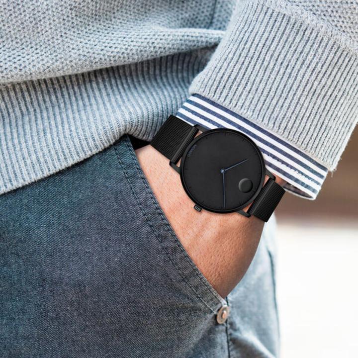 Full 12 Analog Clock Face Black Leather Strip Watch For Man Boys