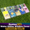 Realme C12 Back Cover Water Glitter Window Shutter Slide Camera Protection Shiny Ladies Soft Silicon C12 Case For Girls. 