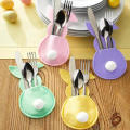 4pcs/Set Easter Bunny Cutlery Holder Handmade Festive Easter-Themed Bunny Cutlery Holder Home Decor Felt Easter Cutlery Holder for Easter Parties Home Decoration Kitchen Accessories Dining Table. 
