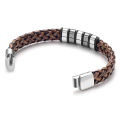 PRMOO Custom Name Mens Bracelets Leather Cord Engraved Stainless Steel Beads Magnetic Clasp Personalized Text Symbols Bracelet. 
