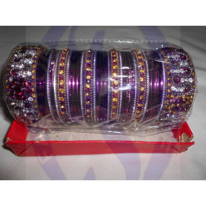 Very Attractive Silver Magenta Colour Bangles Set