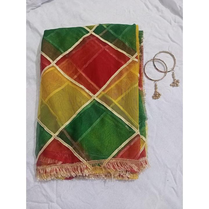 Fashionable Multi Color Gota Design Net Dupatta for Girl & Women Wedding style