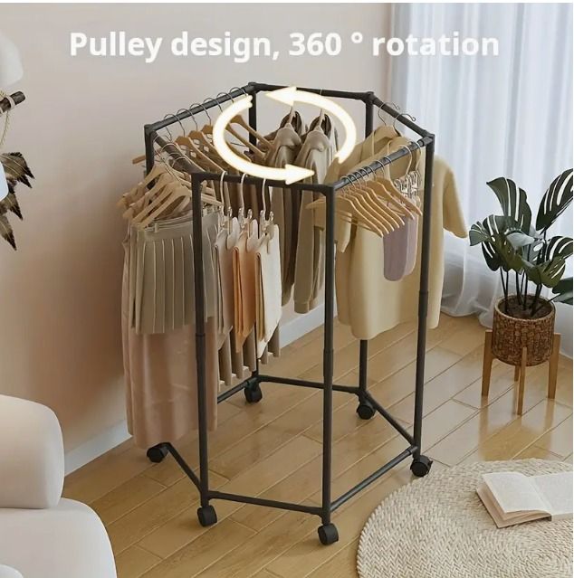360%20Degree%20Rotating%20Garment%20Rack%204%20different%20shape%20%E2%80%93%20Durable%20Metal%20Frame,%20Powder%20Coated%20Finish,%20with%20Wheels%20%E2%80%93%20Ideal%20for%20Home%20or%20Boutique%20-%20Image%202