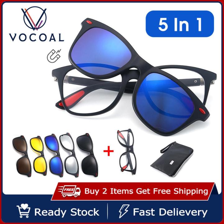 Vocoal%205%20in%201%20Sunglasses%20Set%20Magnetic%20Snap-On%20Glasses%20Unisex%20Lenses%20Retro%20Frame%20UV400%20Polarized%20Driving%20Day%20Night%20Vision%20Sunglasses%20Outdoor%20Anti-UV%20Eyewear%20for%20Diving%20Fishing%20Hiking%20-%20Image%202
