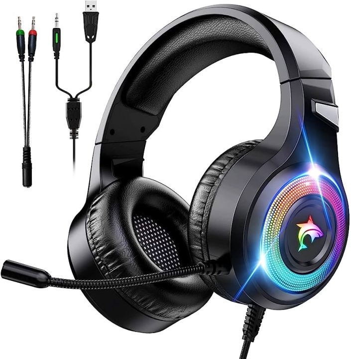 SEEKART Premium F2 Gaming Headset Xbox One Headset with Stereo Surround Sound, PS4 Gaming Headset with Mic & LED Light Noise Cancelling Compatible with PC, PS4, PS5, Xbox One, Mac
