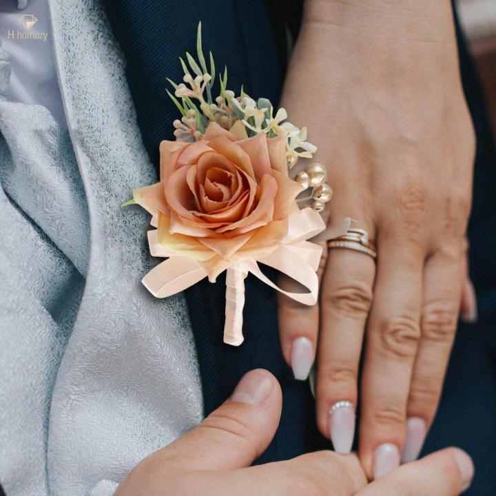 Hand Flower Brooch Pin with Rose Bud for Bridesmaid Party Groom Groomsmen Brooch Daraz.pk