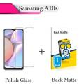 Samsung A10s Tempered Glass Screen Protector Polish Glass + Back Matte Protector Soft Film Protection For Samsung A10s. 