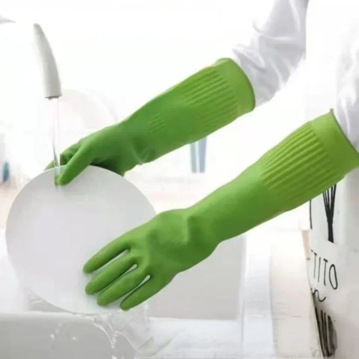 Latex Rubber Dish Washing Gloves, Long Sleeve Waterproof Cleaning ...
