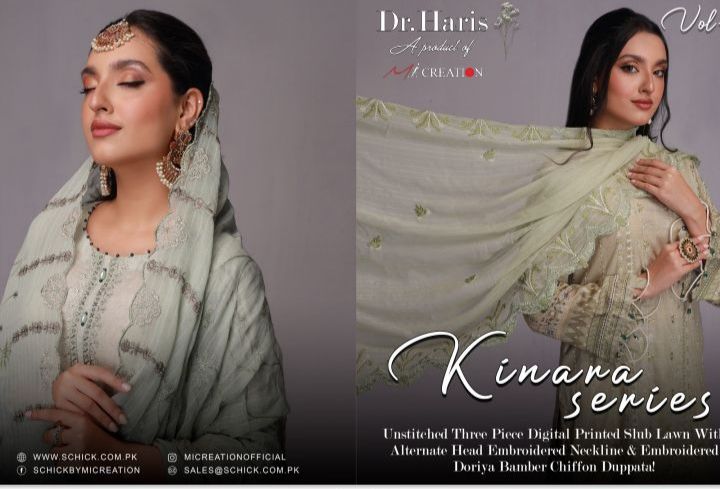 3 Peice Lawan Suite-Women Kinara Series Luxury lawn Unstitched Febric -traditional clothing