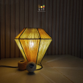 Table Lamp - Golden Globe - Handmade with yellow threads. 