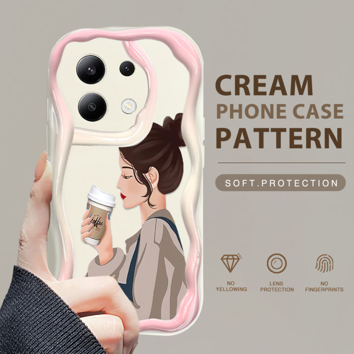 BILI for Redmi Note 13 4G Back Cover Elegant Girl Pattern Cream Texture Wavy Soft Silicone Mobile Phone Covers