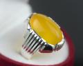 Mens Yemeni Zard Aqeeq Sterling Silver 925 Yellow Onyx Ring Yellow Carnelian Ring Zard Aqiq Ring Yemen Hakik Ring Natural Yellow Agate Ring Chandi Ring Original Gemstone Ring. 