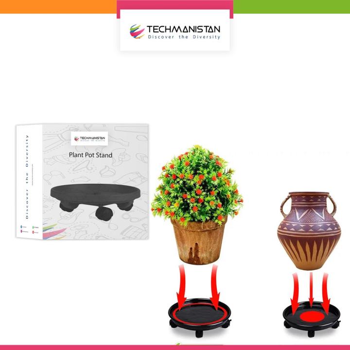 Techmanistan Rolling Round Plant Pot Stand With 3 Wheels, Round Plant Moving Plant Pot Stand Caddy For Indoor or Outdoor Heavy Duty Planter, Patio & Garden Planter Stand Gamla Stand Outdoor Plant Stand Indoor Garden Pot Stands Planter Holders