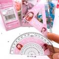 4Pcs/Set Anime Demon Slayer Kimetsu No Yaiba Kamado Tanjirou Nezuko Ruler Drawing Measurement Geometry Triangle Ruler Set gifts. 