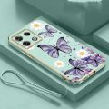 infinix Note 40 Pro note40 Pro+ 5G Pro 5G Little Daisy Luxury Butterfly Flower Casing Square Edges Plating Back TPU Soft Case with Lanyard Cover. 