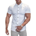 Canis-Men Casual Shirt, Solid Color Short Sleeve Lapel Neck Slim Fit Button-Down Leisure Tops. 