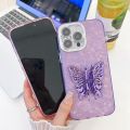 (COD) Plating Glitter Texture Butterfly Holder TPU Phone Case with Lens Film For iPhone 16e. 