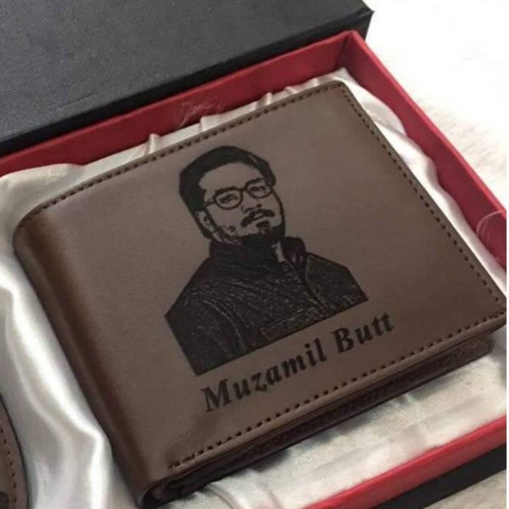 CUSTOMIZE NAME AND PICTURE ENGRAVED WALLET WITH BOX PACKING