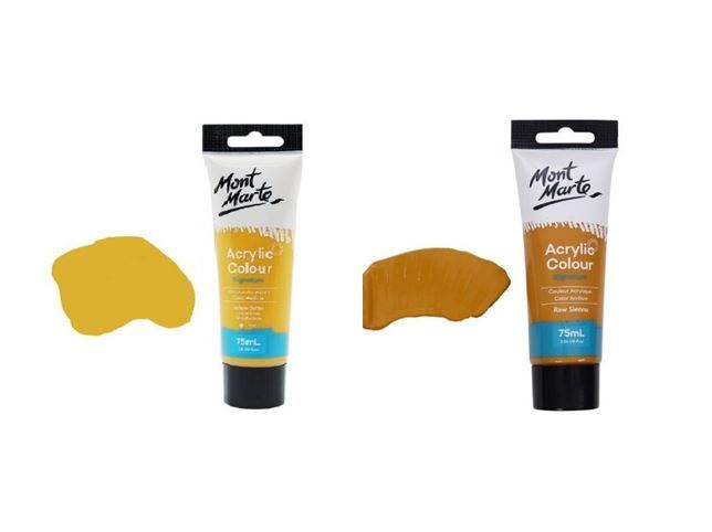 MONT MARTE ACRYLIC COLOUR 75ML RAW SIENNA & YELLOW OCHRE