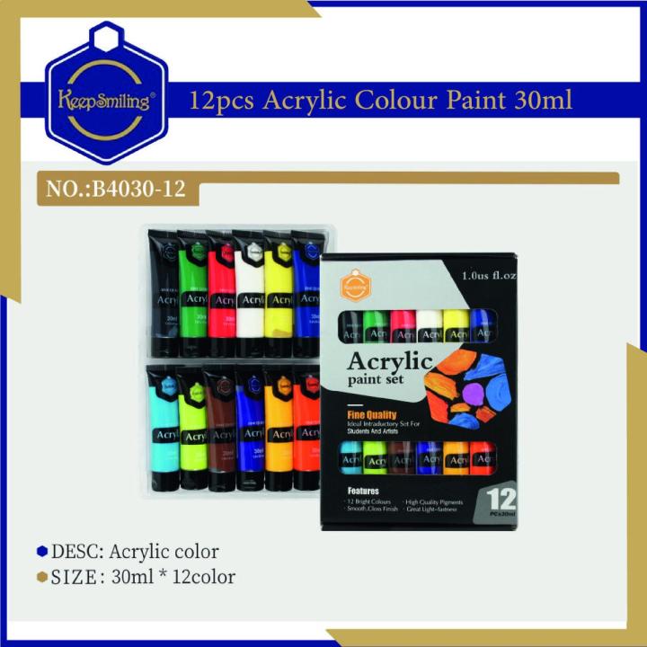 Keep Smiling B4030 Acrylic Color Paint Set 12pcs x 30ML in each tube