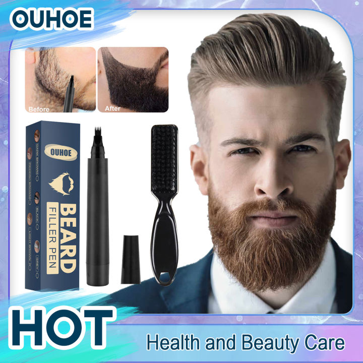 Beard Filler Pen Forked Four-Head Waterproof Repair Moustache Styling Black Dark Brown Hair Enhancer Tint Shape Tool with Brush