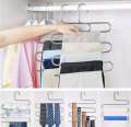 Stainless Steel Trousers Hanger - 5 Layers S Shape Multi function Pants Storage Hangers Closet Belt Holder Rack Saving Space. 