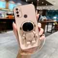 Maitus for OPPO A53 2020 Back Cover with Lanyard + Astronaut Folding Stand Bracket Fashion 6D Plating Square Frame Cases Soft Silicone Mobile Phone Case for Boys Girls. 