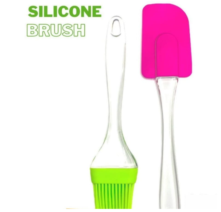 Big Size Pack of 2 Cake Spatula & BBQ Oil Brush Big Size Spatula & BBQ Oil Brush Silicone Acrylic Transparent Spatula Silicone Acrylic Transparent Brush Silicone Brush and Spatula Pair for Baking, Decorating, BBQ