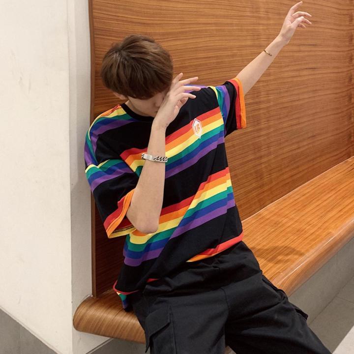2021 O-Neck Rainbow Tshirt For Men Summer Harajuku Unisex T Shirt Male Casual Colorful Tops Men Funny Top Tees Clothing