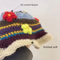 INS Korean Retro Flower Crochet Bucket Hat for Women Handmade Knitted Hollow Basin Hat Ladies Spring Summer Sunscreen Sun Hat. 