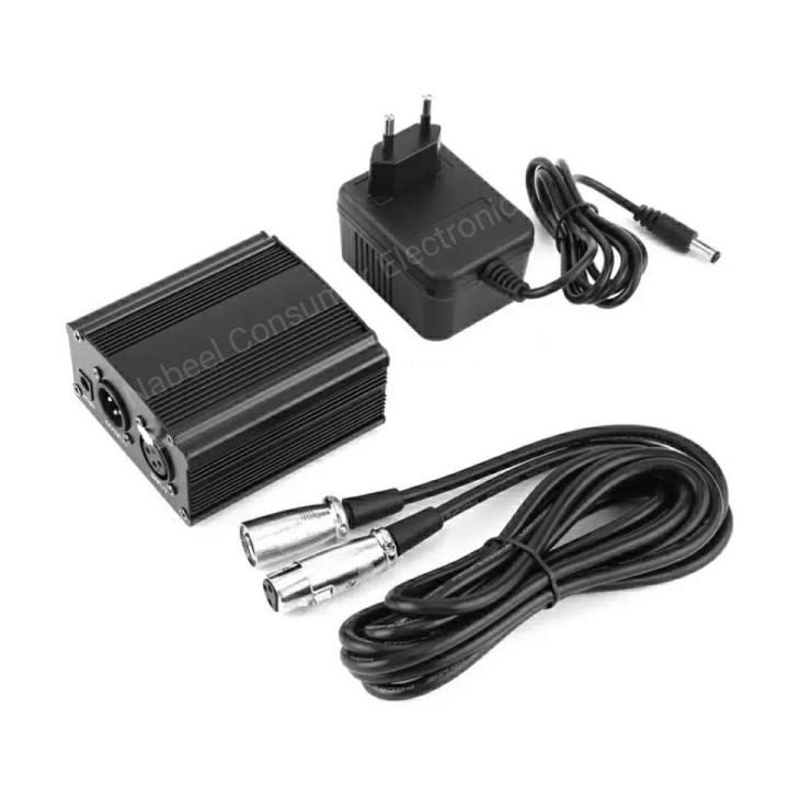 Phantom Power Supply With Adapter - 48V - Black + One XLR Audio Cable