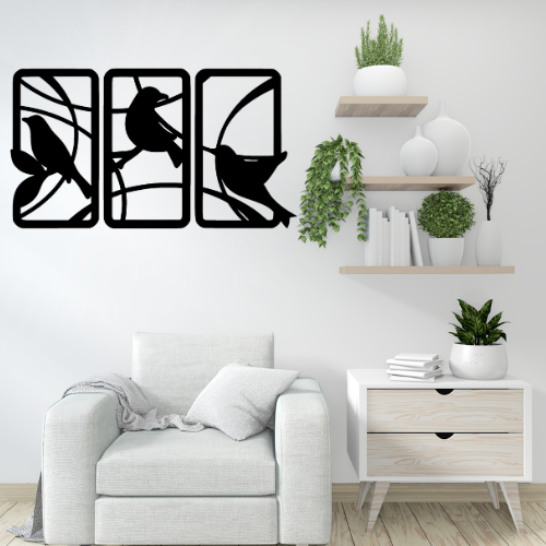 Wooden 3 Panel Bird Wall Art – Modern Nature Inspired Wall Decor ... - Nature-Inspired Wall Decor For Small Living Room