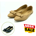 Ladies Black Pumps, Ultra-Light Faux Leather Flat Heel Slip-On with Bow-Tie Decoration, Comfortable and Trendy. 