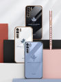For OPPO F15 / OPPO Reno3 Cover + Wrist Strap Fashion Shiny Maple leaf Plating Square Bumper Phone Case Soft TPU Silicone Shockproof Protective Back Cover. 