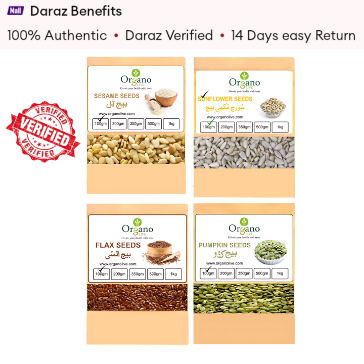 Seed cycle for PCOS kit 100 grams each, Original and Imported High quality I Pumpkin Seeds I Flax Seeds I Sesame Seeds I Unshelled Sunflower Seeds