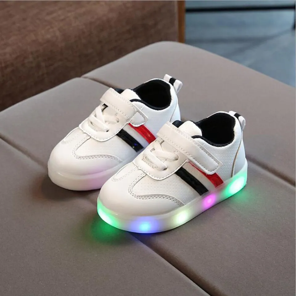 Children Baby Striped Toddler Kids Shoes LED Light Up Luminous Sneakers Daraz.pk